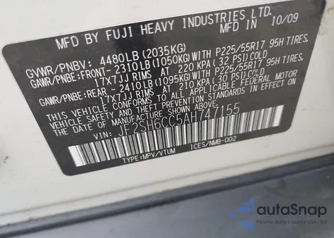 2010 Subaru Forester 2.5X Premium из США, поврежденный, VIN JF2SH6CC5AH747155